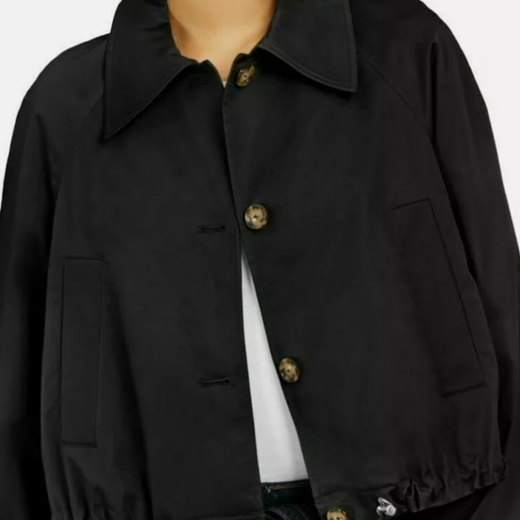 New INC All-Weather Drawstring Button Front Wing Collar Black Trench Coat XXL - Picture 5 of 11